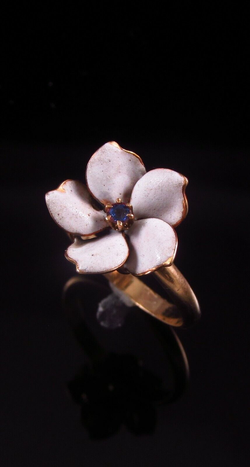 Antique 18k Gold Enamel Sapphire Pansy Style Flower Conversion Ring Size 6.25