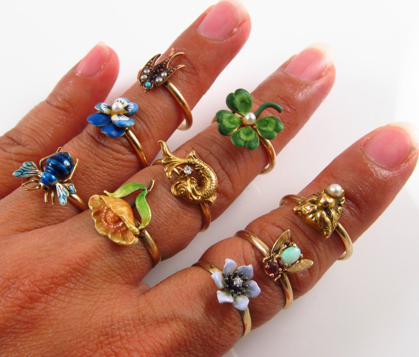 Vintage Ladies 14k Gold Blue Enamel Insect Bee Fly Conversion Ring Size 6.5