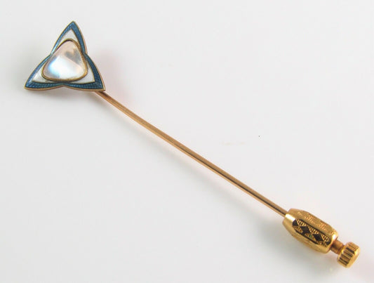 Antique 14k Gold Whiteside & Blank Guilloche Enamel Moonstone Stick Pin