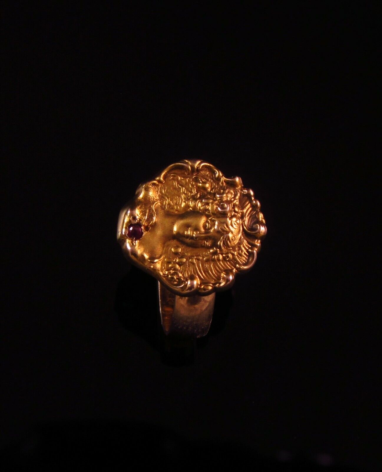 Antique 14k Gold Art Nouveau Mermaid Lady Ruby Conversion Ring Size 5.75