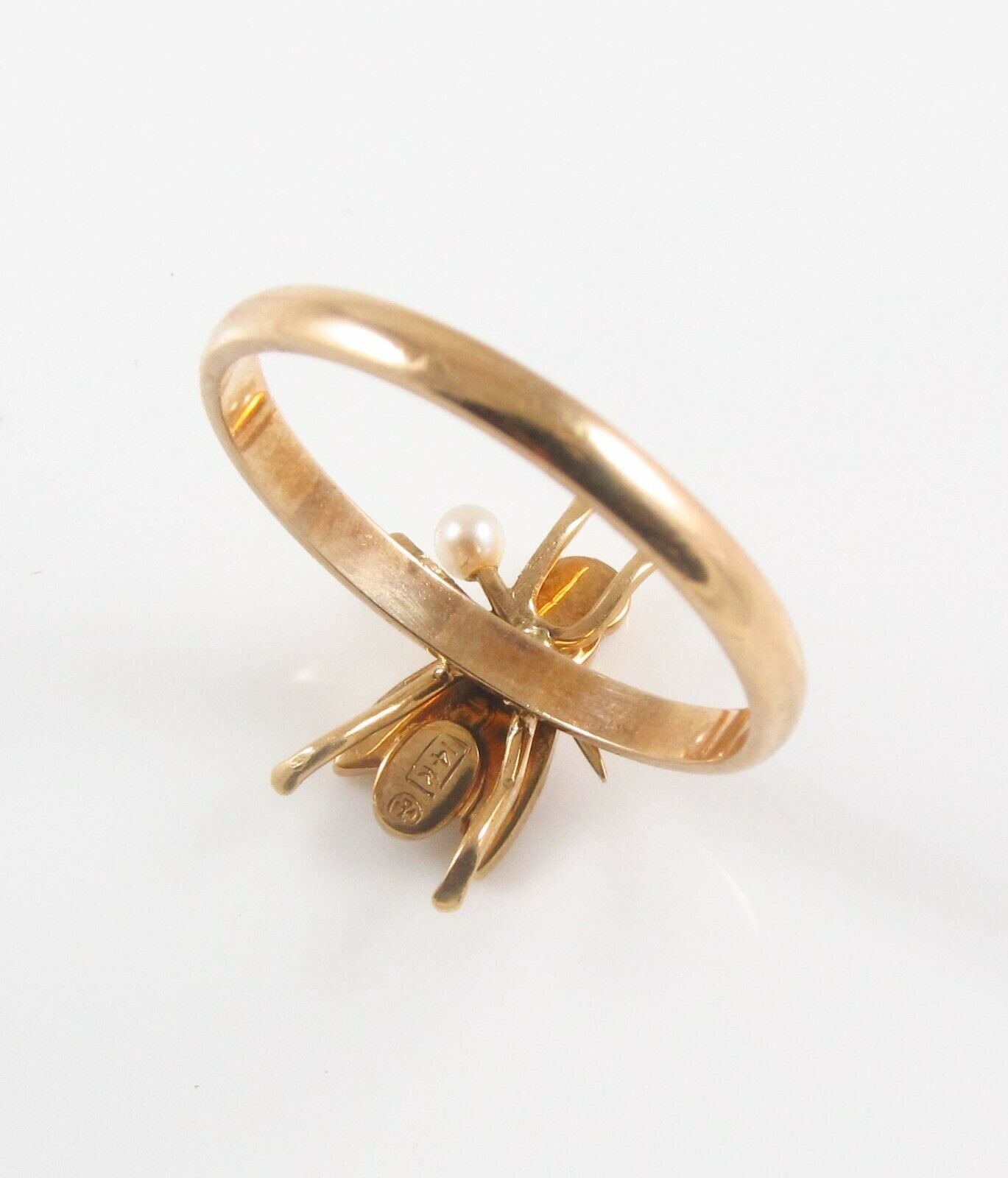 Antique 14K Gold Victorian Edwardian Pearl Fly Insect Conversion Ring Size 8