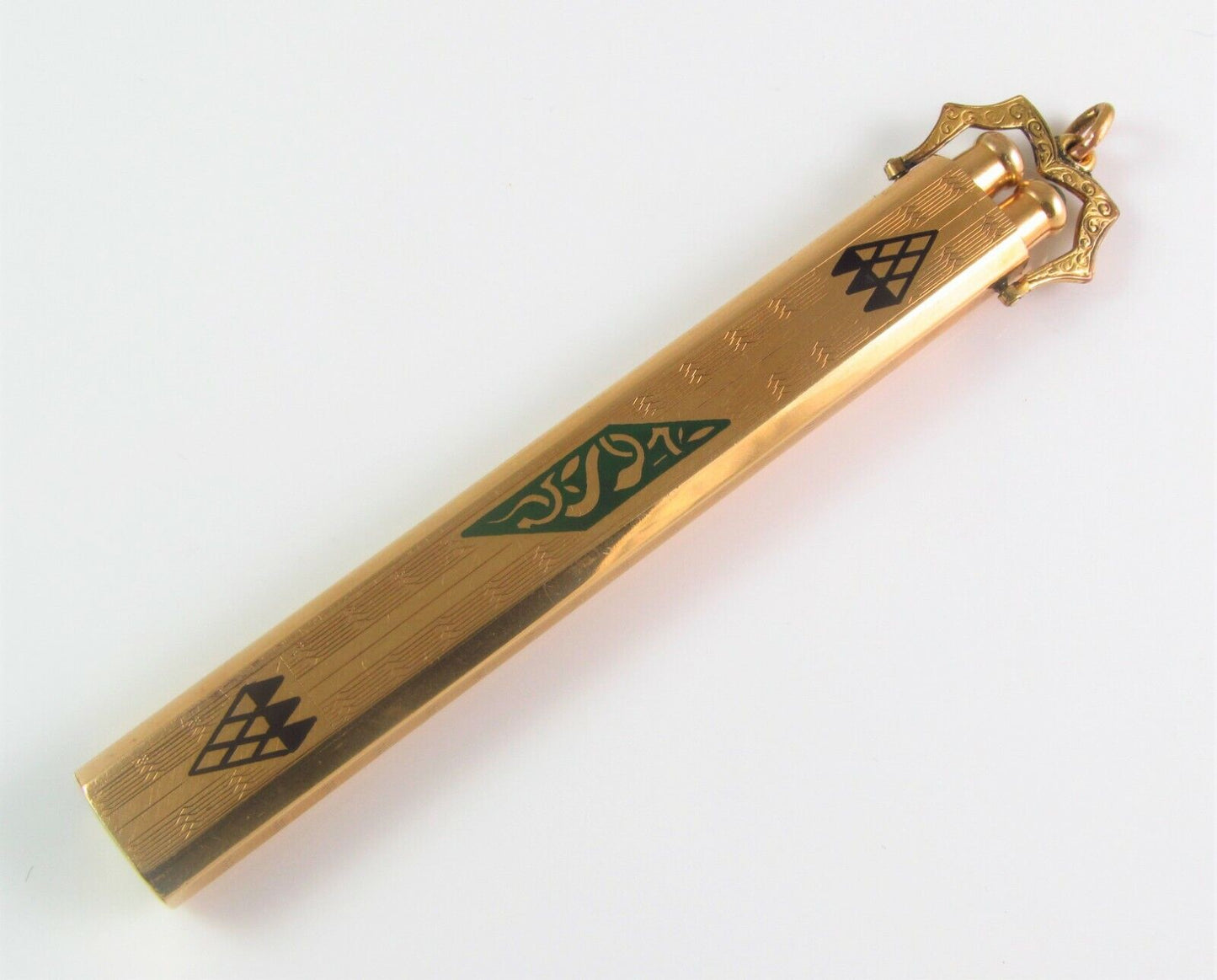 Antique 18K Gold Edwardian Men's Cabochon Emerald & Sapphire Pen Pencil Case Set