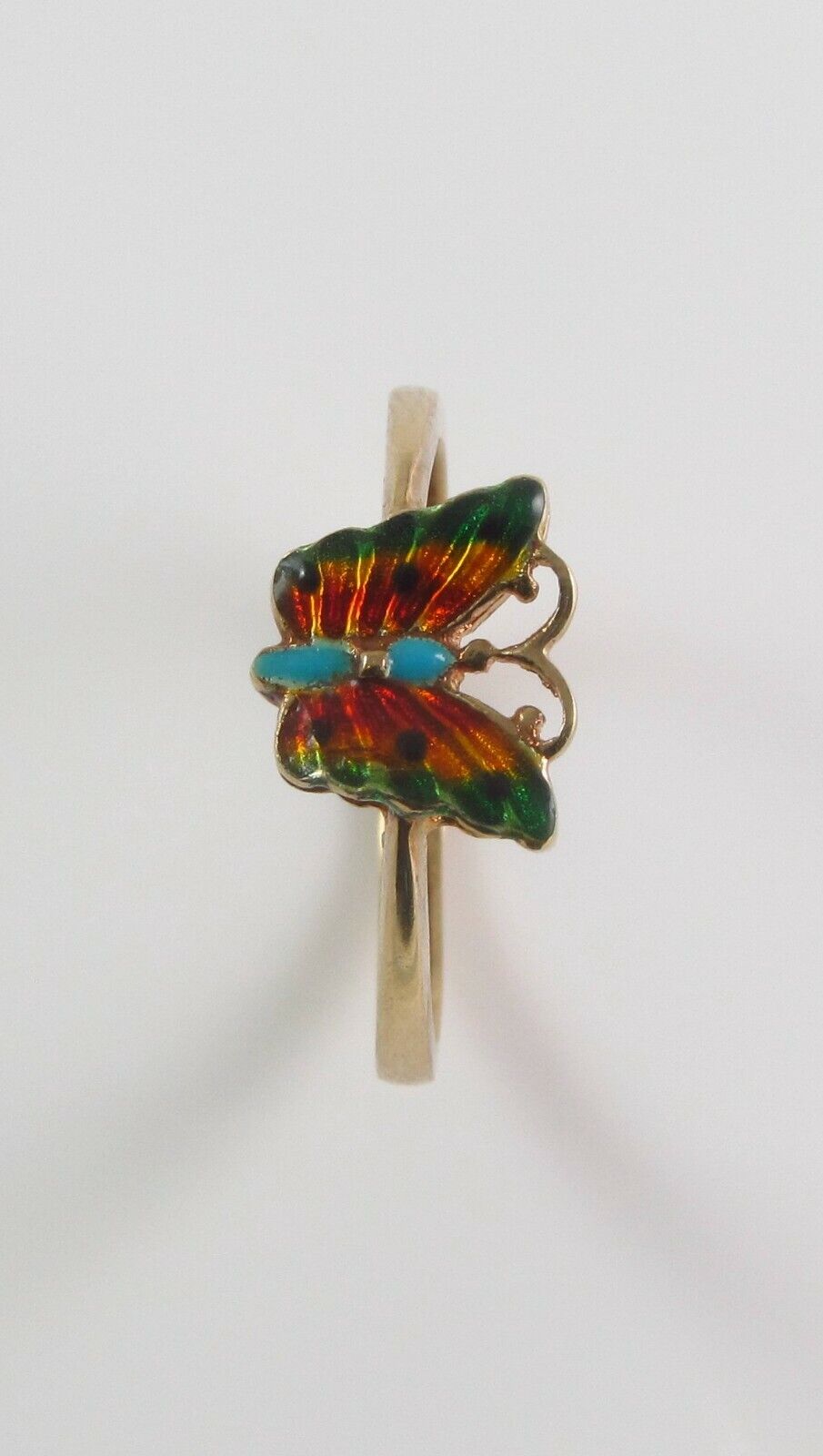 Vintage Estate Ladies 14k Yellow Gold Polychrome Enamel Butterfly Ring Size 6.25