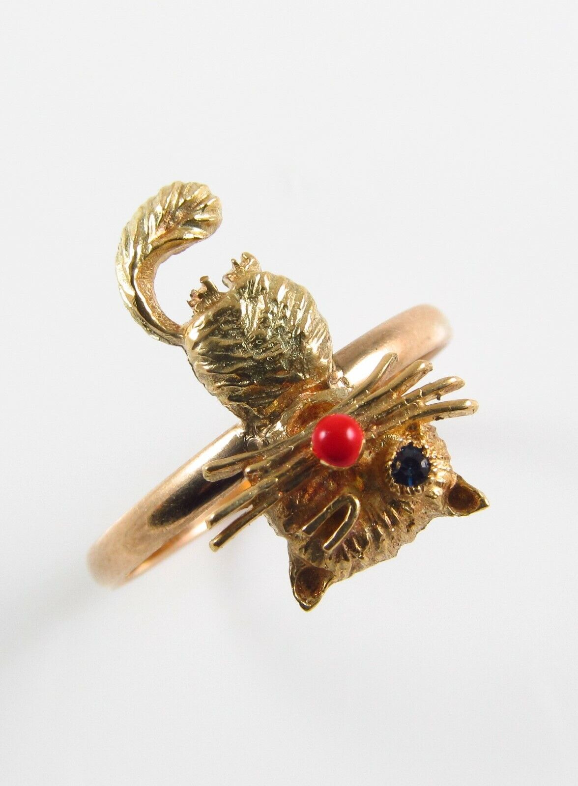 Vintage 14k Yellow Gold Sapphire Eyed & Winking Cat Conversion Ring Size 8.75