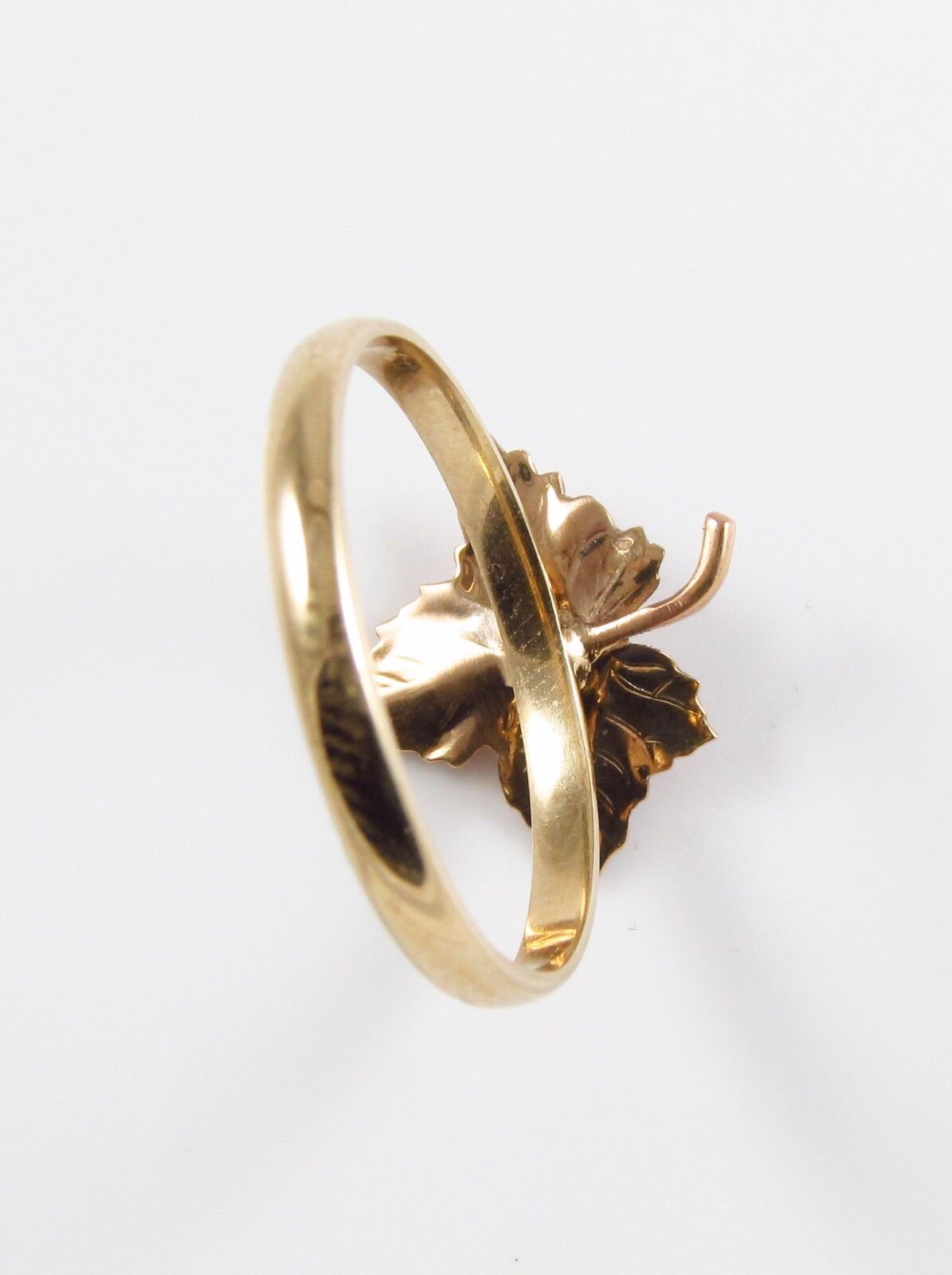 Antique 14k Gold Art Nouveau Victorian Enamel & Pearl Maple Leaf Ring Size 7