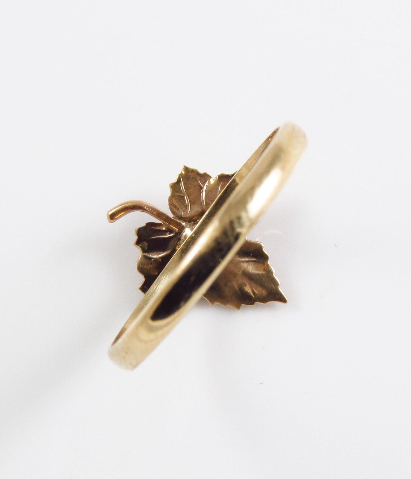 Antique 14k Gold Art Nouveau Victorian Enamel & Pearl Maple Leaf Ring Size 7