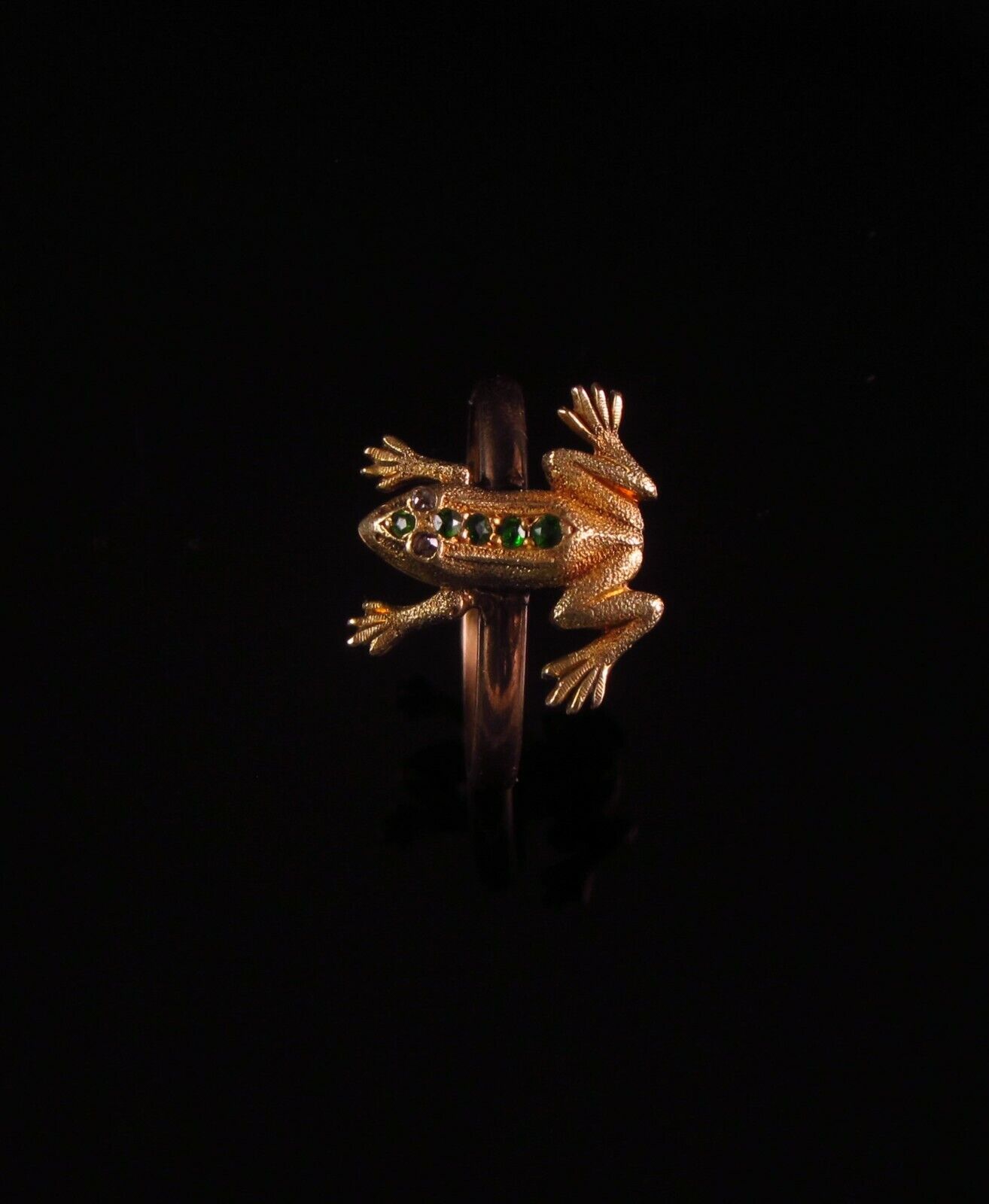 Antique 18k Gold Victorian Emerald & Diamond Frog Conversion Ring Size 4.75