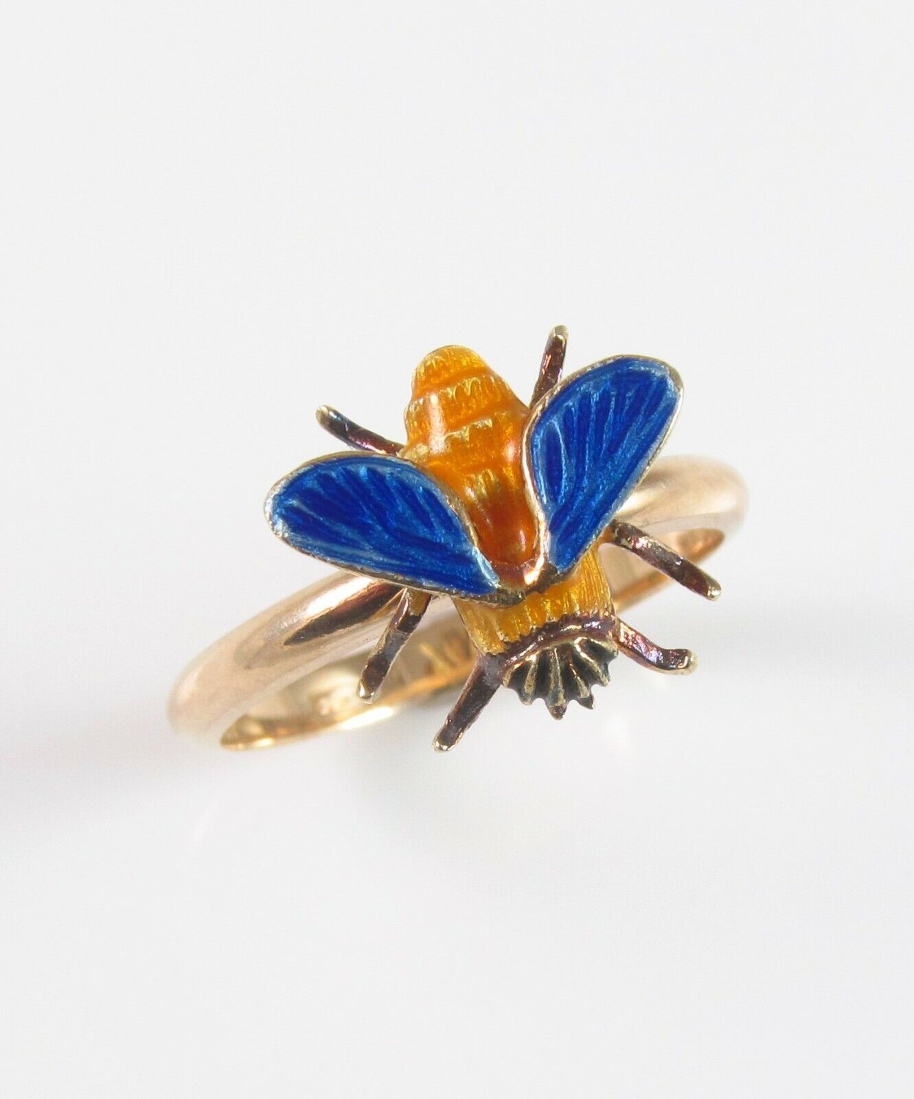 Vintage 14k Gold Enamel Fly Honey Bee Insect Conversion Ring Size 7