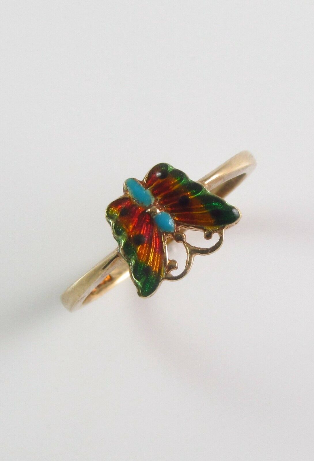Vintage Estate Ladies 14k Yellow Gold Polychrome Enamel Butterfly Ring Size 6.25
