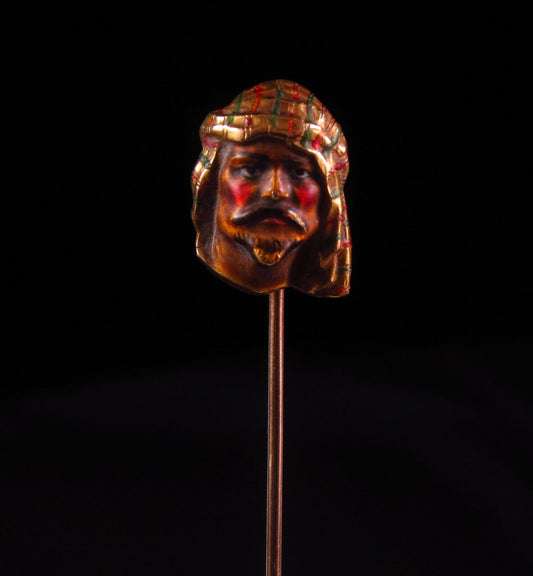 Antique 14K Gold Art Nouveau Polychrome Enamel Arab Man Sheik Stick Pin