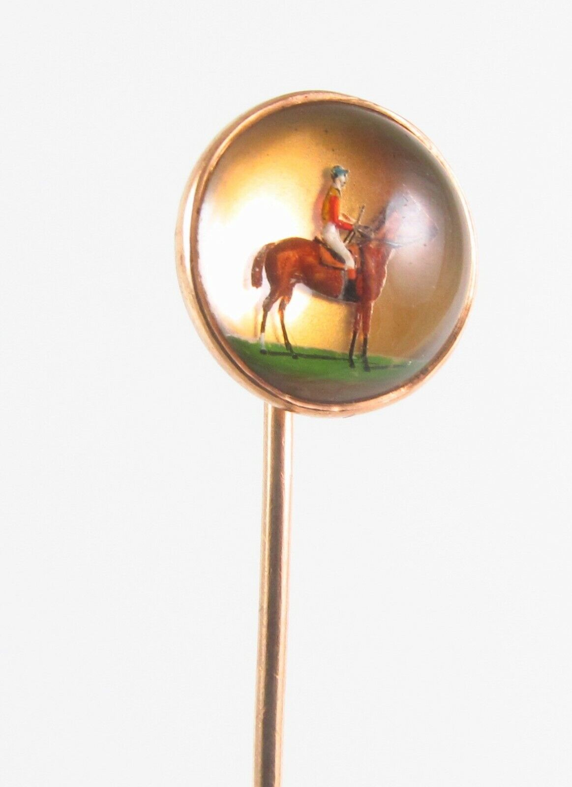 Antique Victorian 14K Gold Reverse Carved Essex Crystal Equestrian Stick Pin