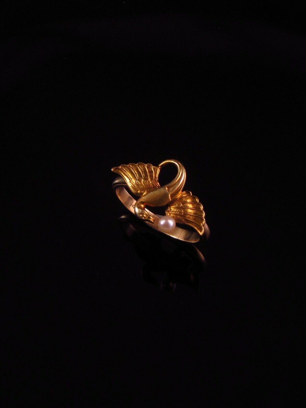 Antique 14k Gold Art Nouveau Winged Serpent Dragon Pearl Conversion Ring Size 6