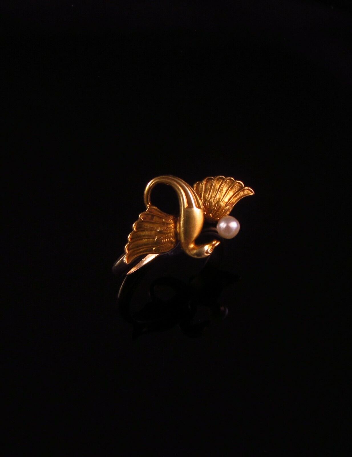 Antique 14k Gold Art Nouveau Winged Serpent Dragon Pearl Conversion Ring Size 6