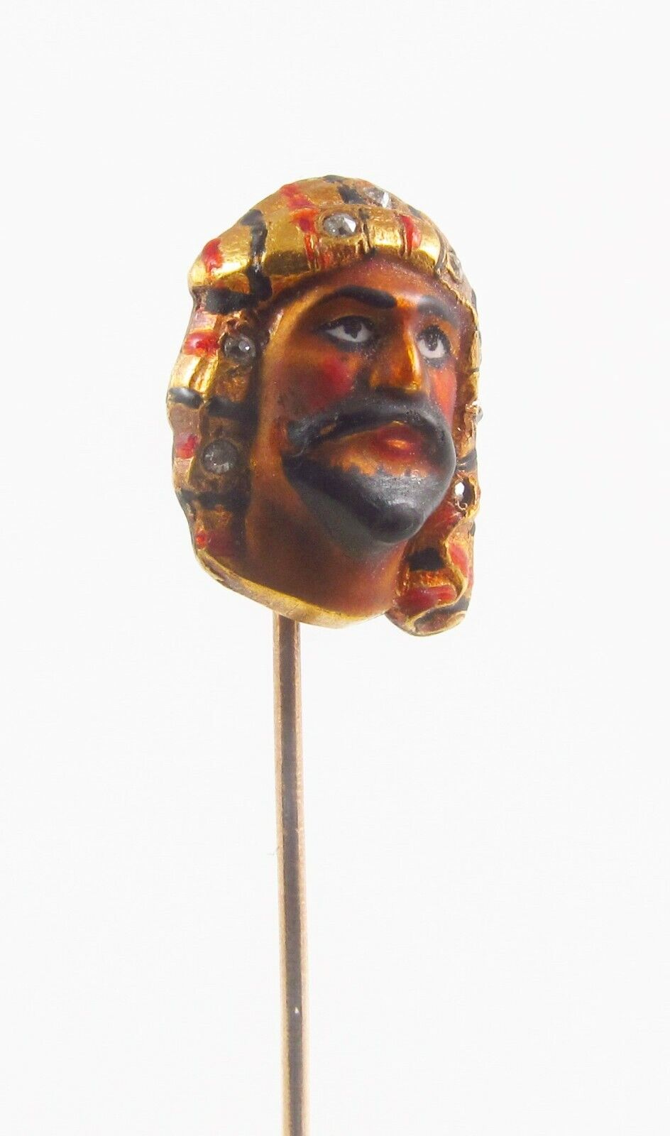 Antique 14K Gold Art Nouveau Polychrome Enamel & Diamond Arab Sheik Stick Pin