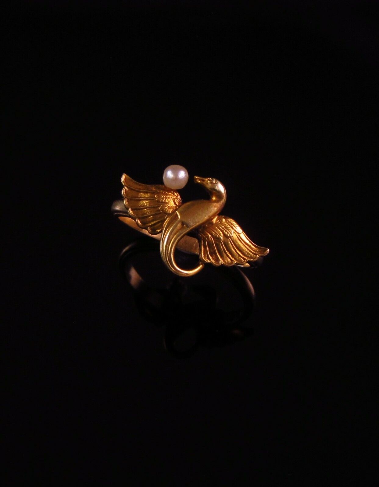 Antique 14k Gold Art Nouveau Winged Serpent Dragon Pearl Conversion Ring Size 6