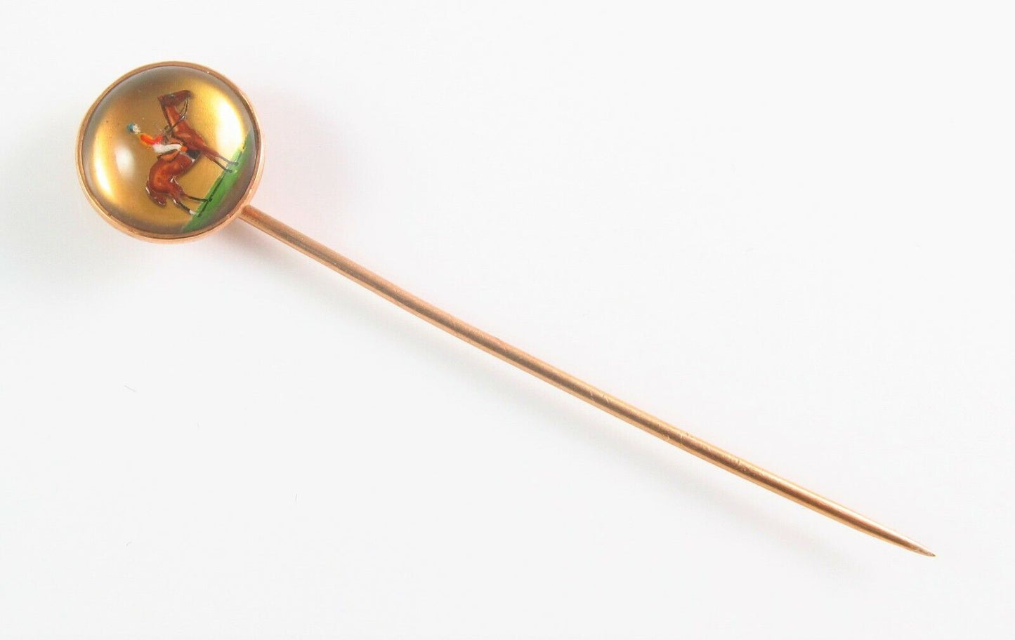 Antique Victorian 14K Gold Reverse Carved Essex Crystal Equestrian Stick Pin