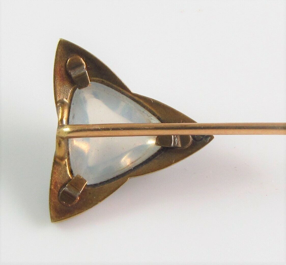 Antique 14k Gold Whiteside & Blank Guilloche Enamel Moonstone Stick Pin