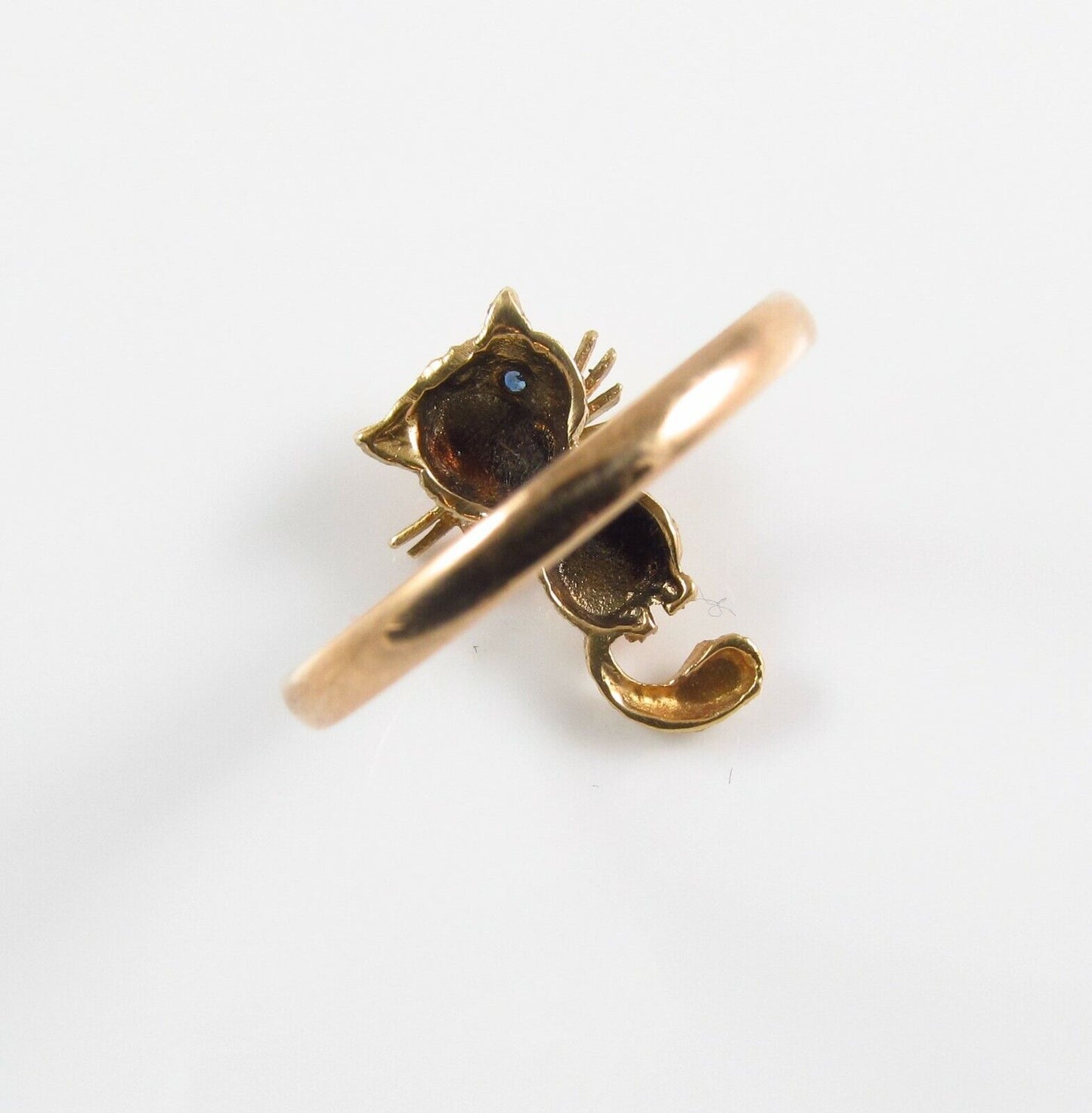 Vintage 14k Yellow Gold Sapphire Eyed & Winking Cat Conversion Ring Size 8.75