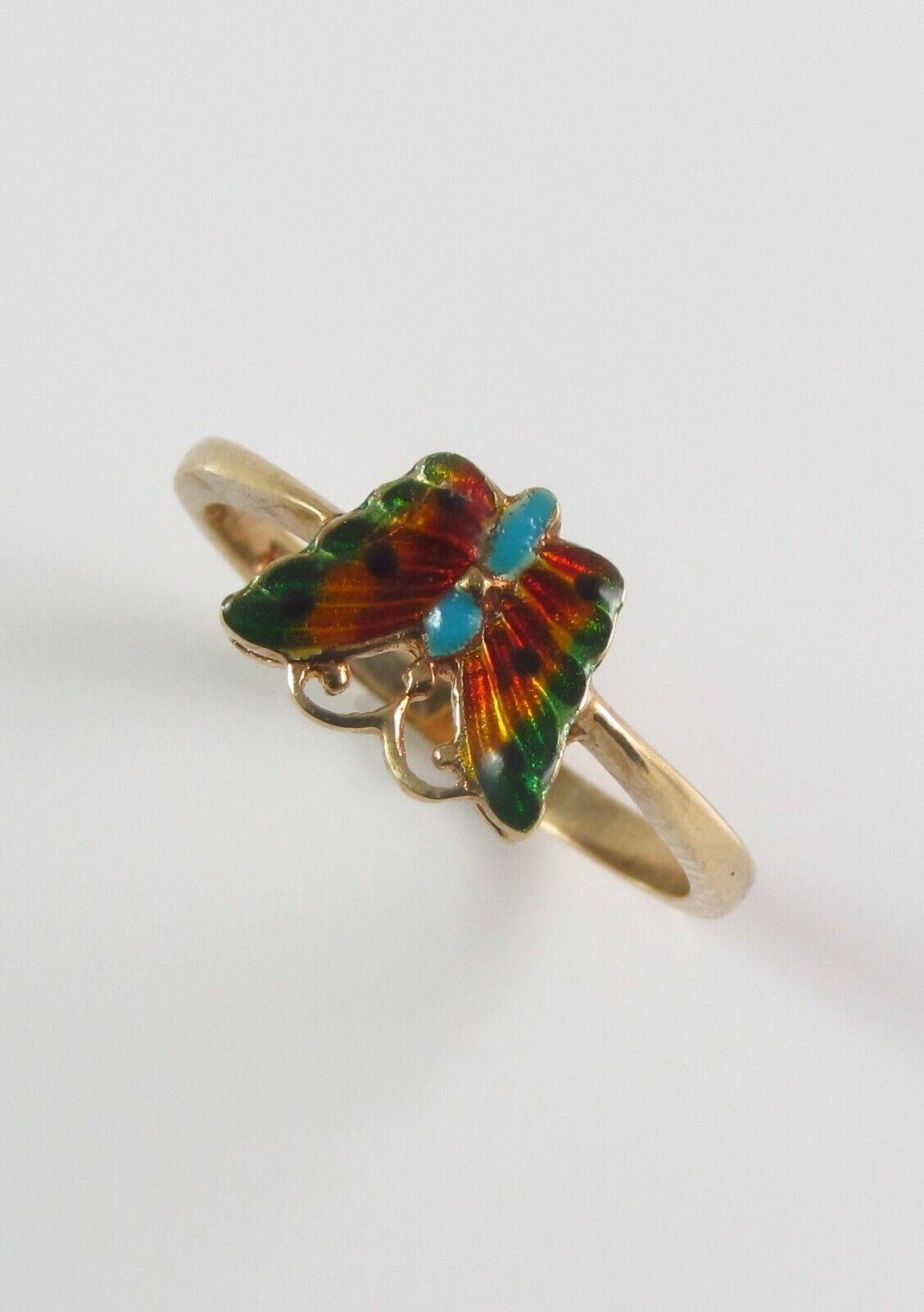 Vintage Estate Ladies 14k Yellow Gold Polychrome Enamel Butterfly Ring Size 6.25