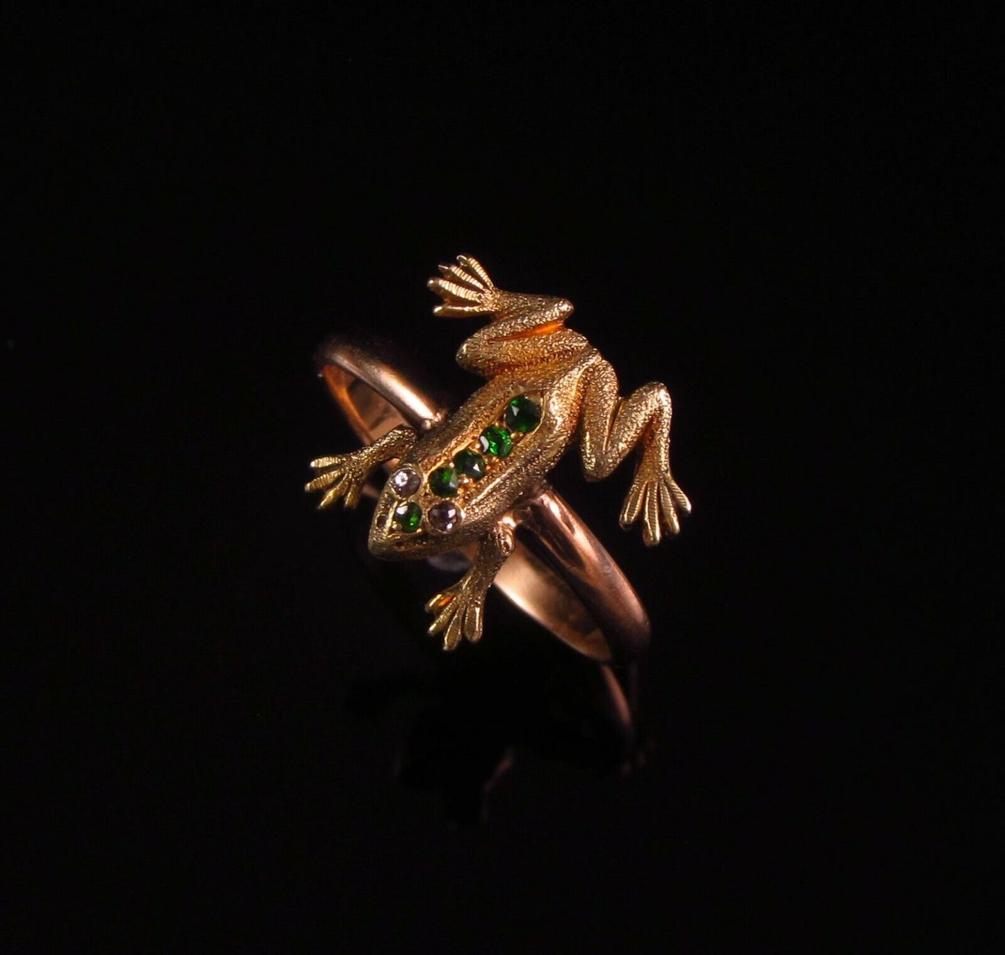 Antique 18k Gold Victorian Emerald & Diamond Frog Conversion Ring Size 4.75