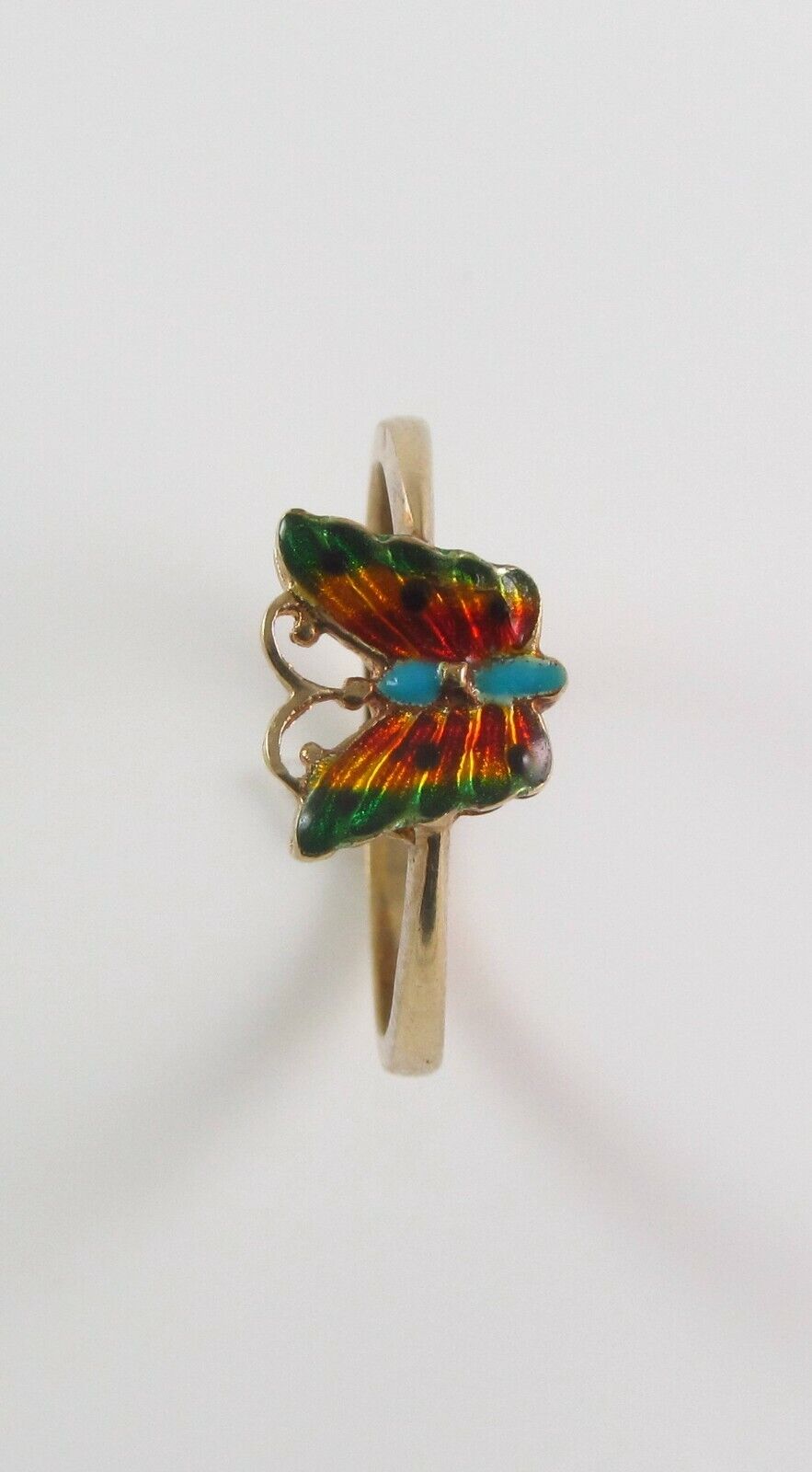Vintage Estate Ladies 14k Yellow Gold Polychrome Enamel Butterfly Ring Size 6.25