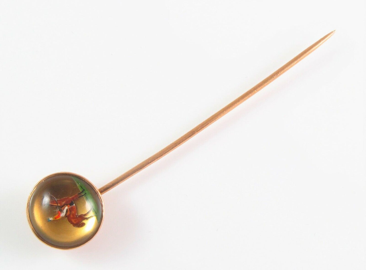 Antique Victorian 14K Gold Reverse Carved Essex Crystal Equestrian Stick Pin