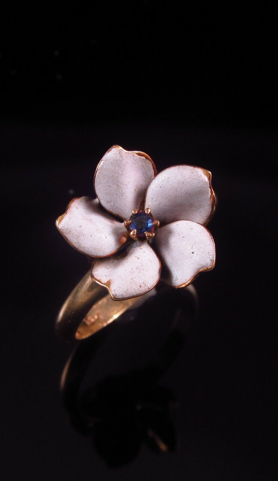 Antique 18k Gold Enamel Sapphire Pansy Style Flower Conversion Ring Size 6.25