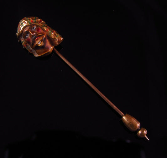 Antique 14K Gold Art Nouveau Polychrome Enamel Arab Man Sheik Stick Pin
