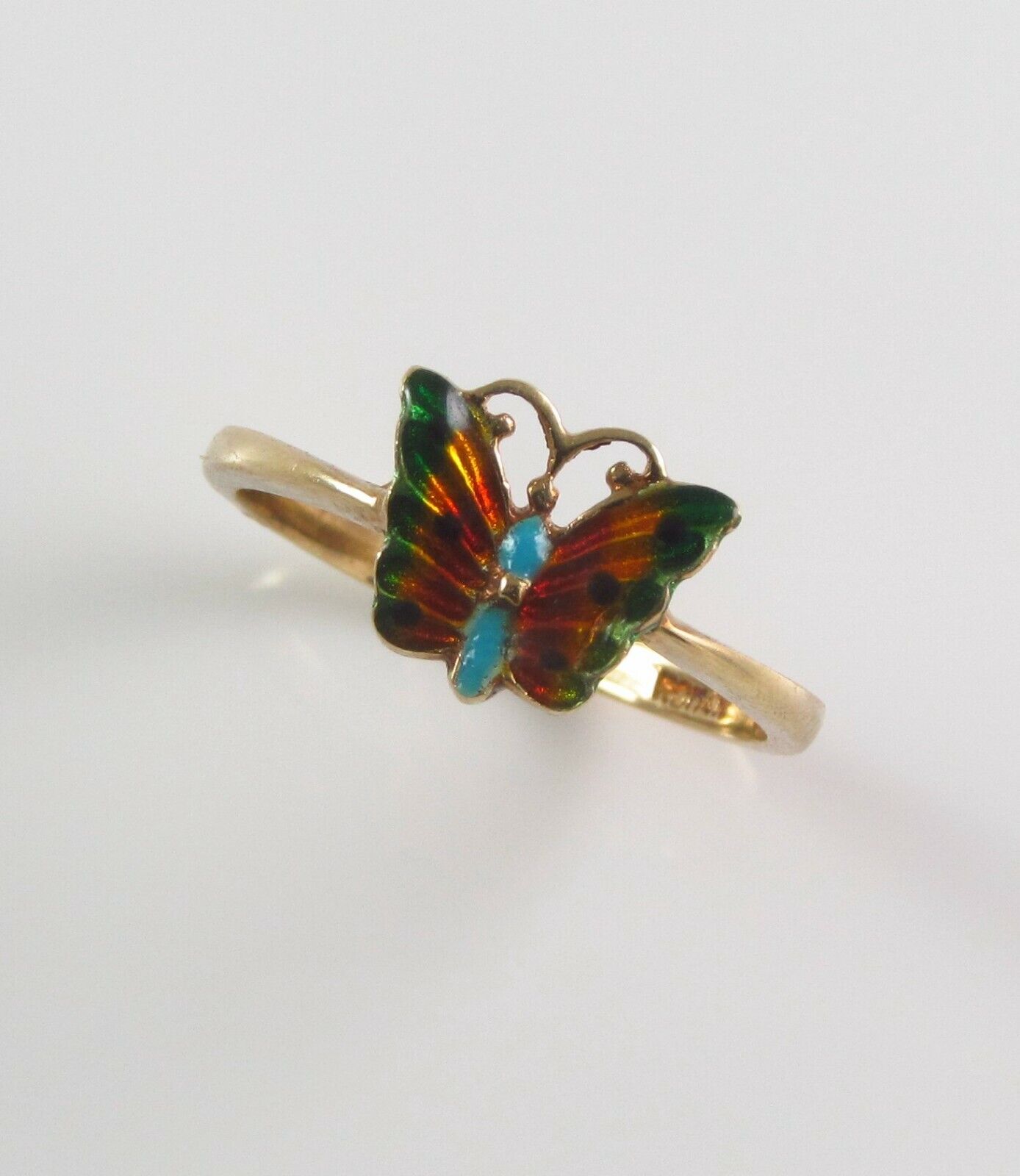 Vintage Estate Ladies 14k Yellow Gold Polychrome Enamel Butterfly Ring Size 6.25