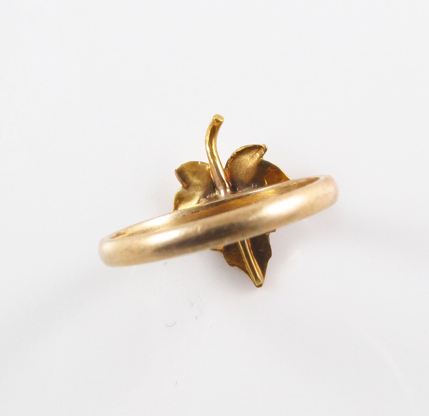 Antique 14k Gold Art Nouveau Victorian Enamel & Pearl Maple Leaf Ring Size 4.5