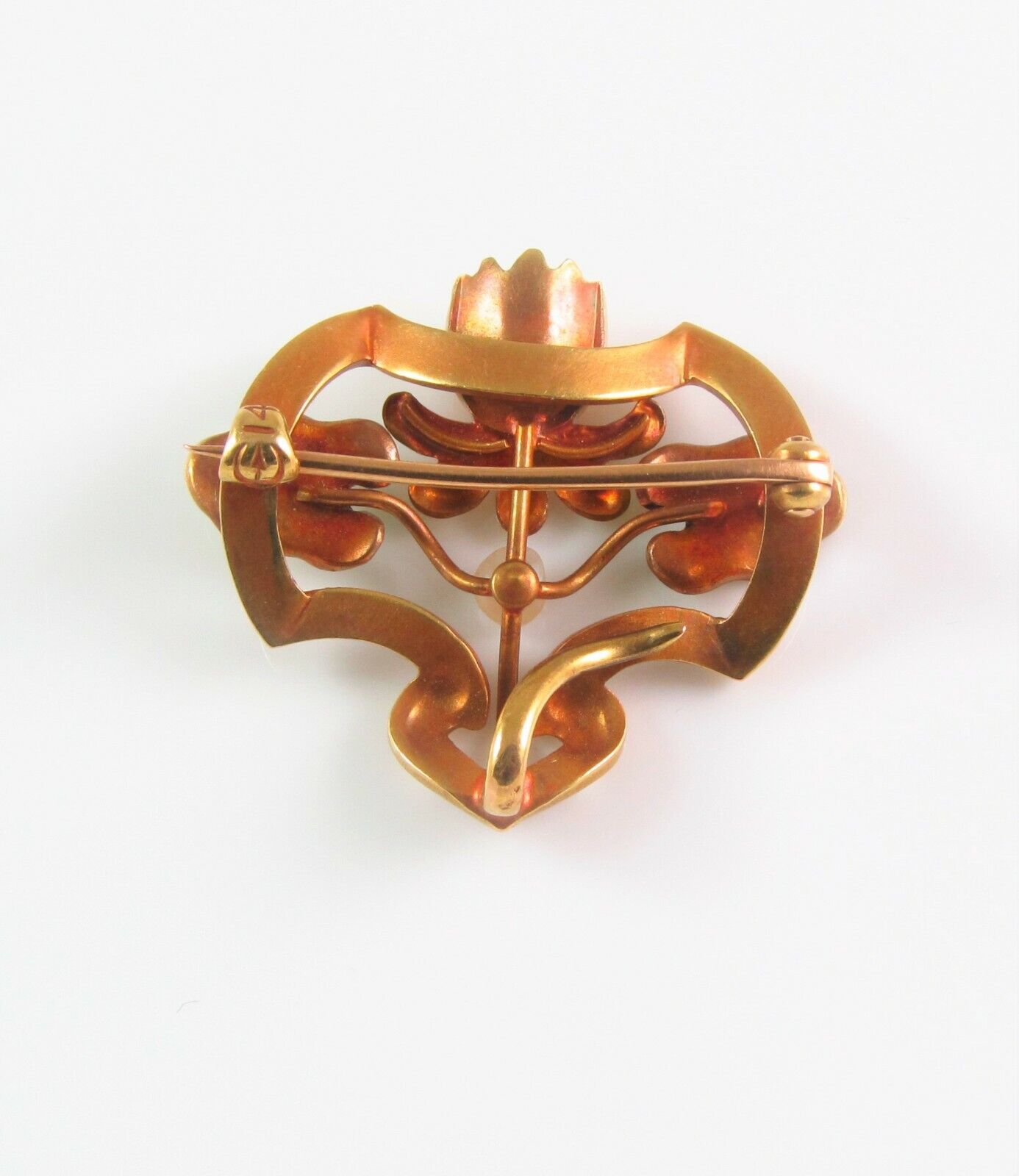 Antique 14k Gold Art Nouveau Whiteside & Blank Enamel Water Lily Brooch Pin