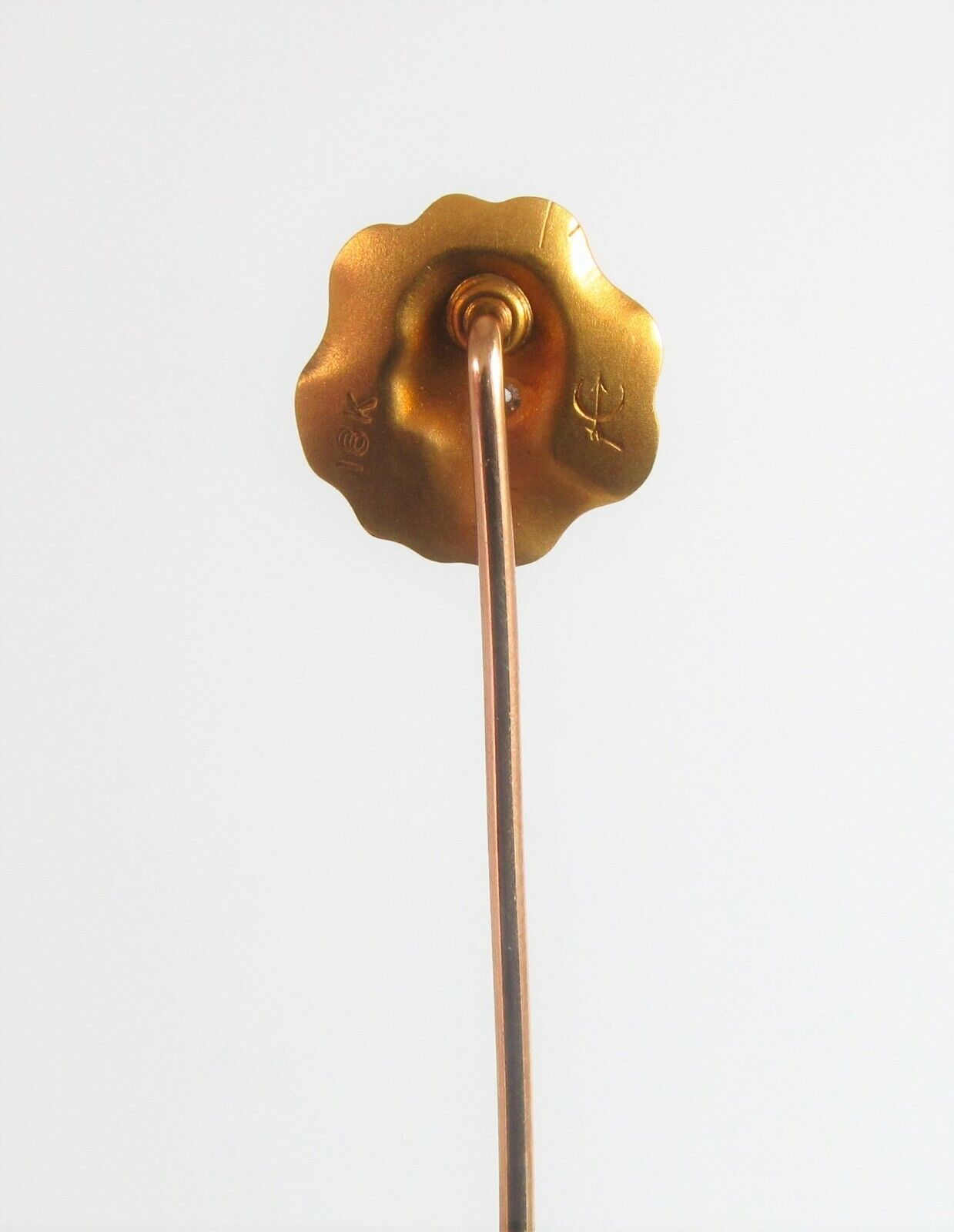 Antique 18k Gold Whiteside & Blank Enamel & Diamond Art Nouveau Lady Stick Pin