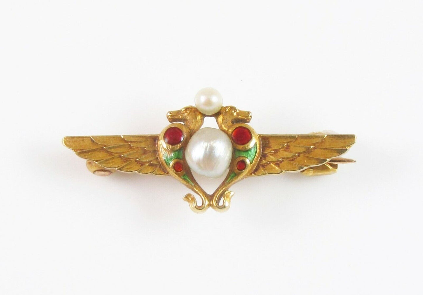 Antique 14k Gold Whiteside & Blank Enamel Egyptian Revival Serpents Brooch Pin