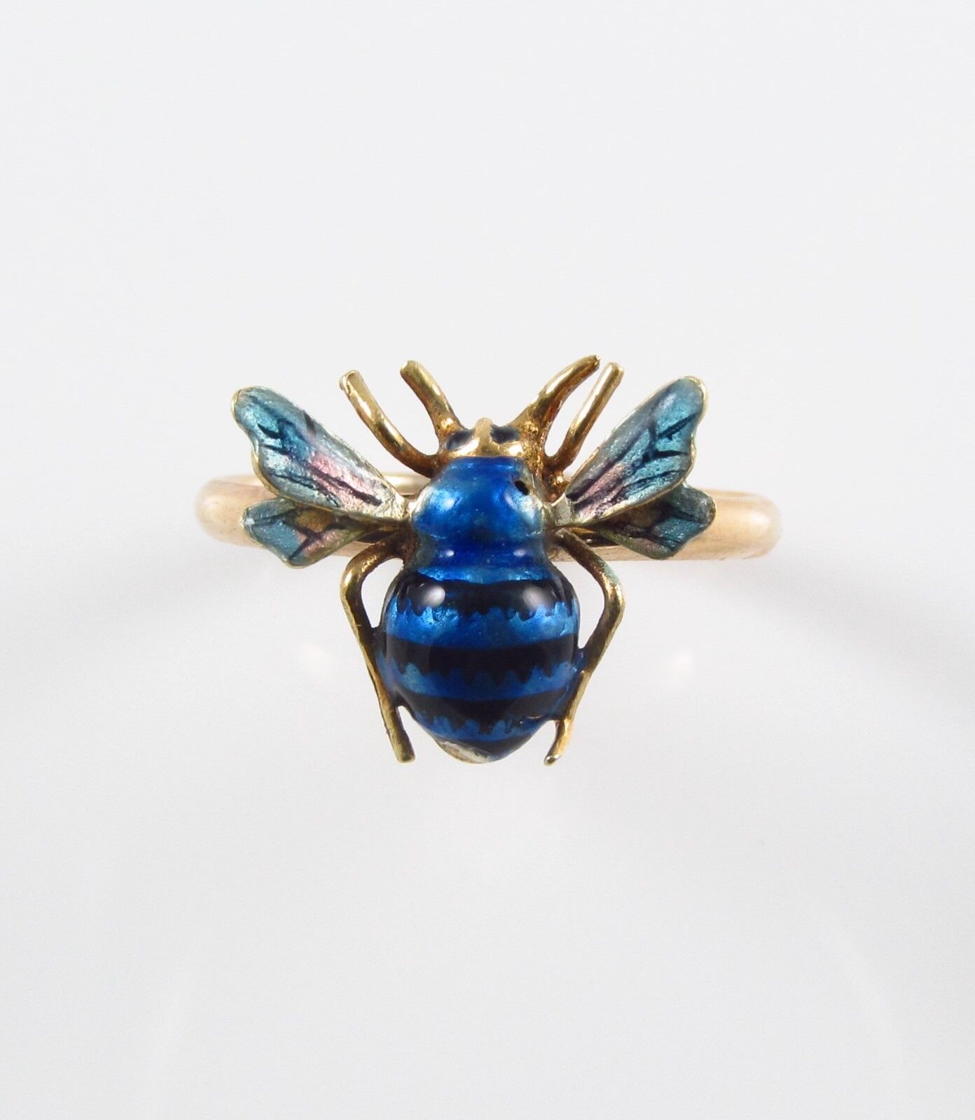 Vintage Ladies 14k Gold Blue Enamel Insect Bee Fly Conversion Ring Size 6.5
