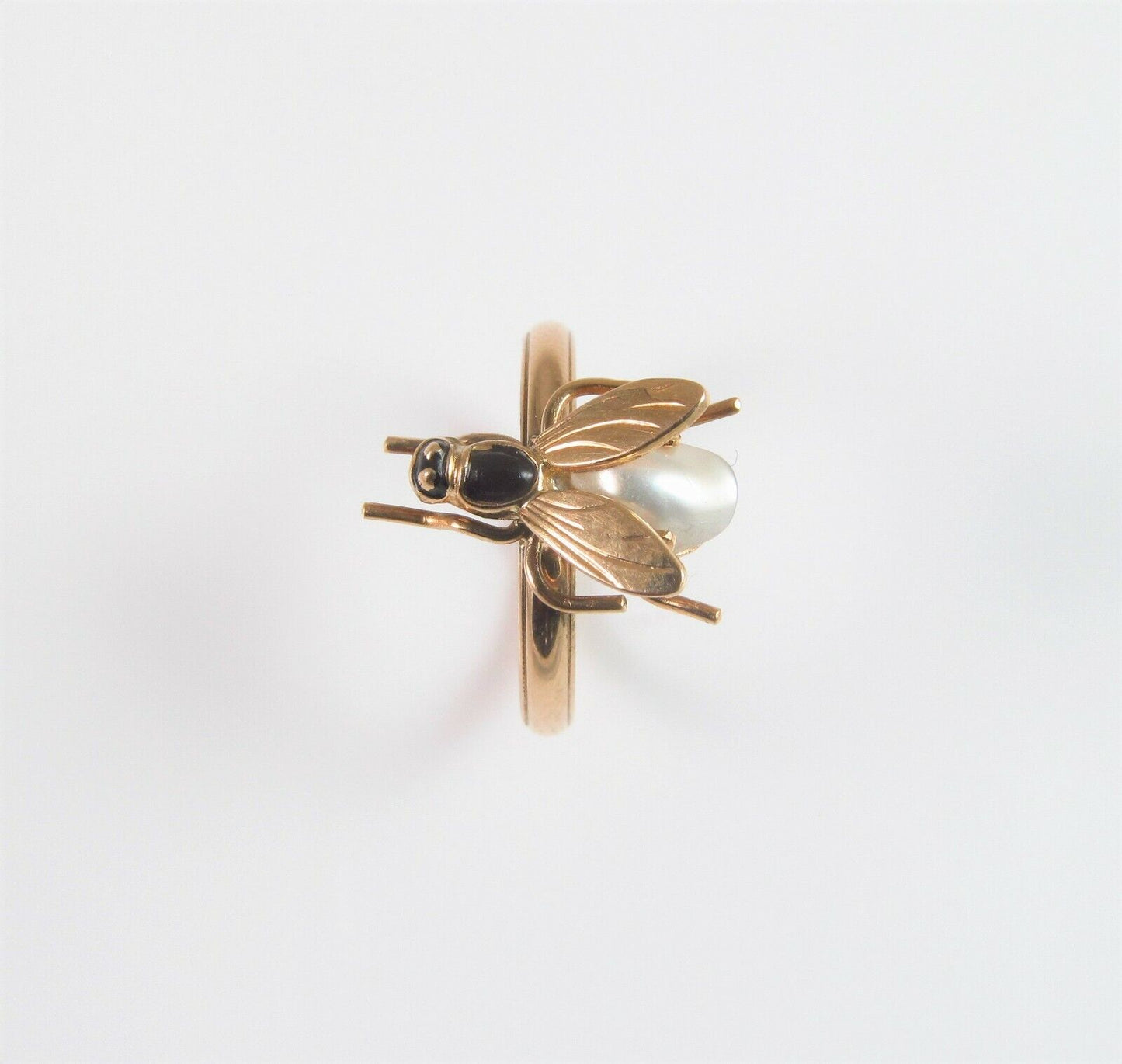 Vintage 14k Gold Enamel Pearl Body Insect Wasp Bee Fly Conversion Ring Size 6.5