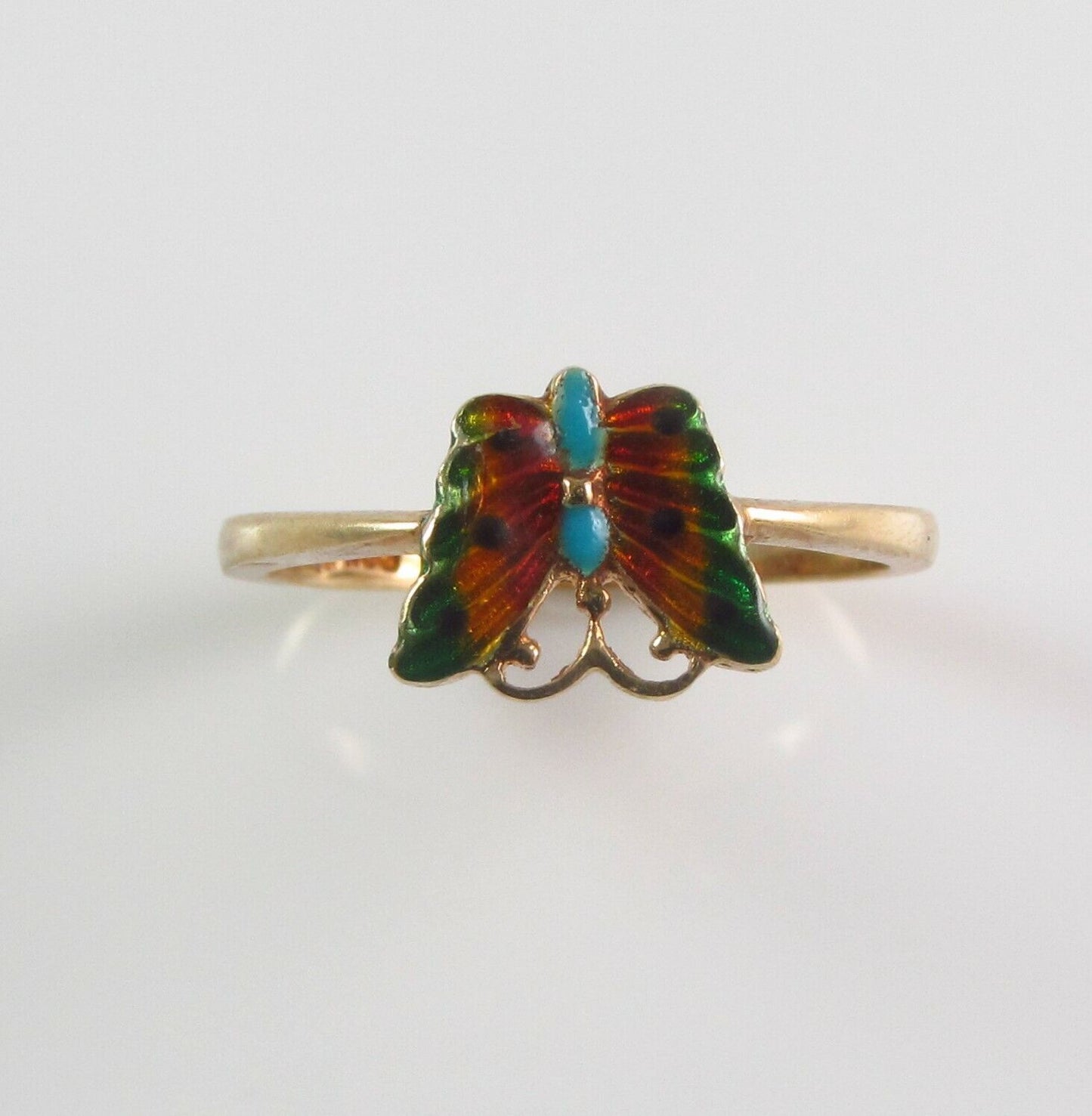 Vintage Estate Ladies 14k Yellow Gold Polychrome Enamel Butterfly Ring Size 6.25