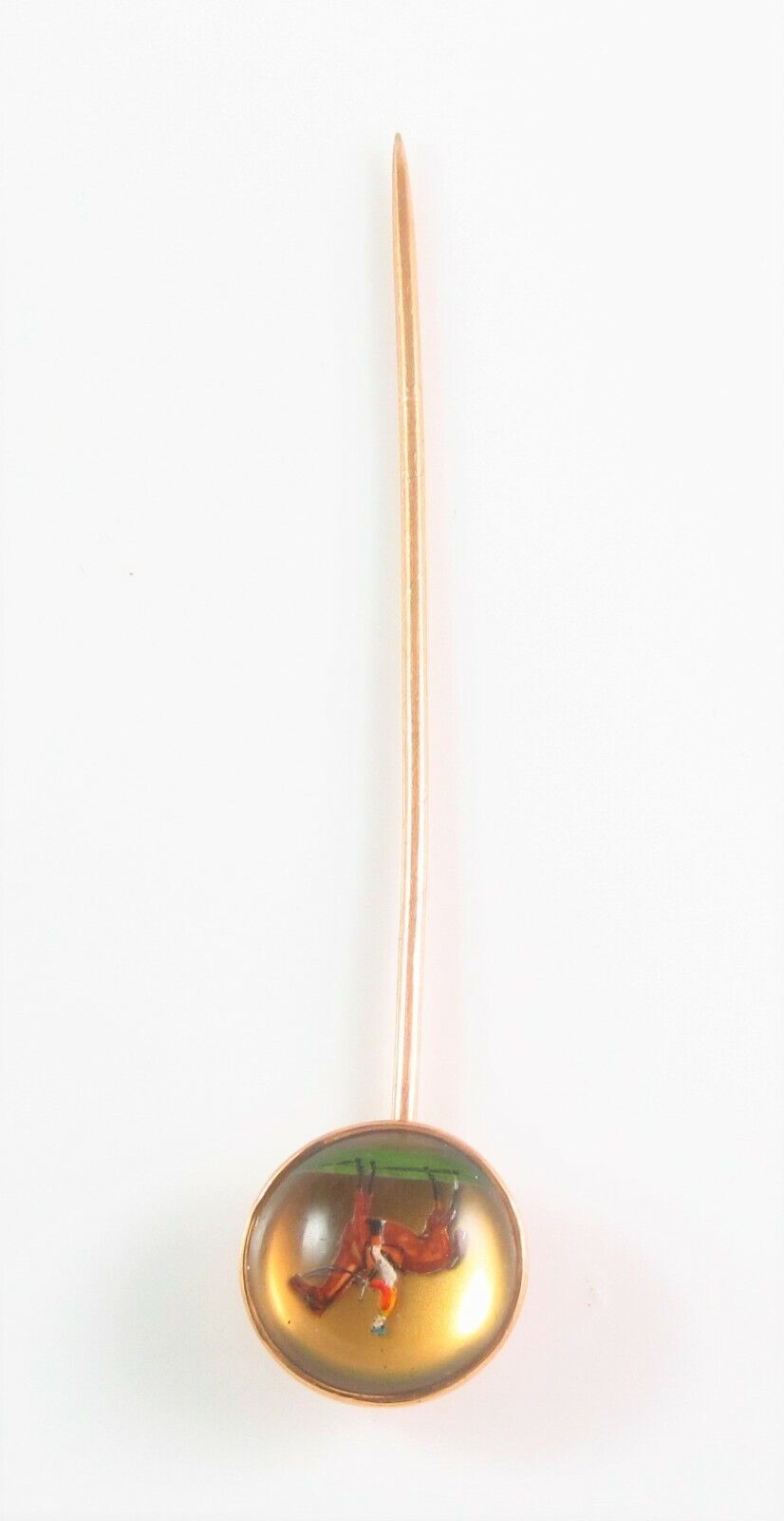 Antique Victorian 14K Gold Reverse Carved Essex Crystal Equestrian Stick Pin