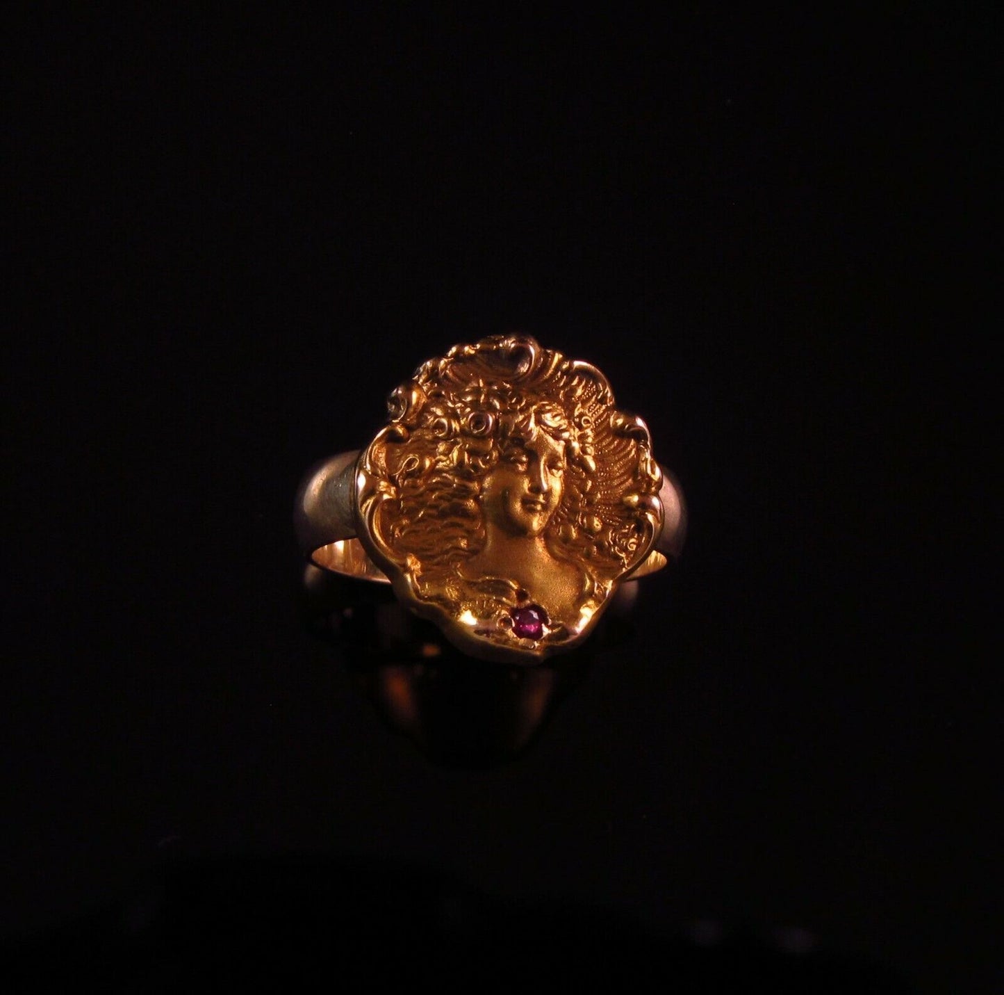 Antique 14k Gold Art Nouveau Mermaid Lady Ruby Conversion Ring Size 5.75