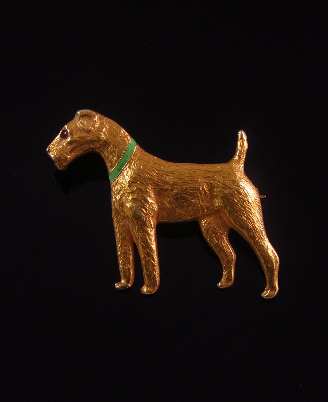 Vintage 14K Gold Enamel Sloan & Co. Irish Terrier Dog Brooch Pin With Ruby Eye