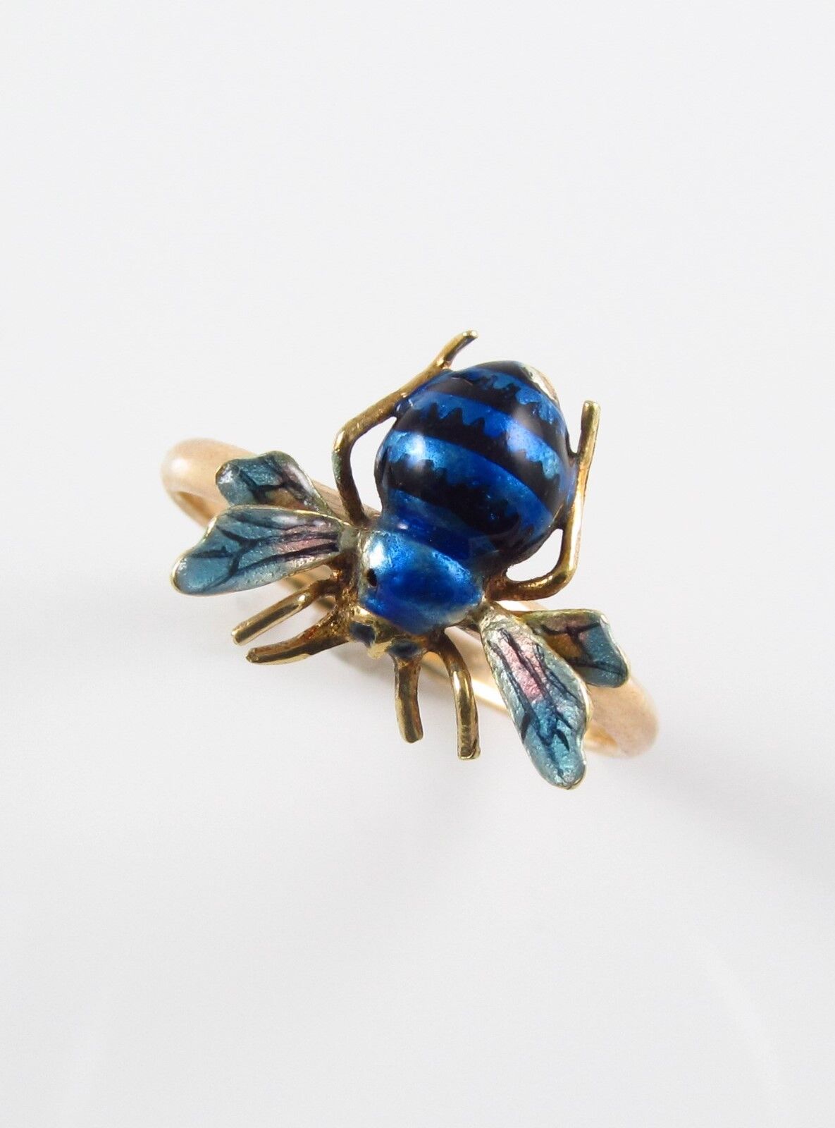 Vintage Ladies 14k Gold Blue Enamel Insect Bee Fly Conversion Ring Size 6.5