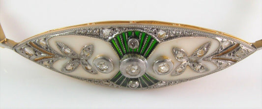 Antique 18K Gold & Platinum Edwardian Diamond & Plique A Jour Enamel Bracelet