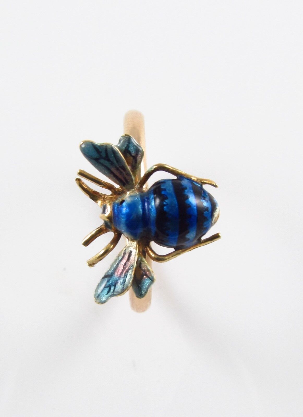 Vintage Ladies 14k Gold Blue Enamel Insect Bee Fly Conversion Ring Size 6.5