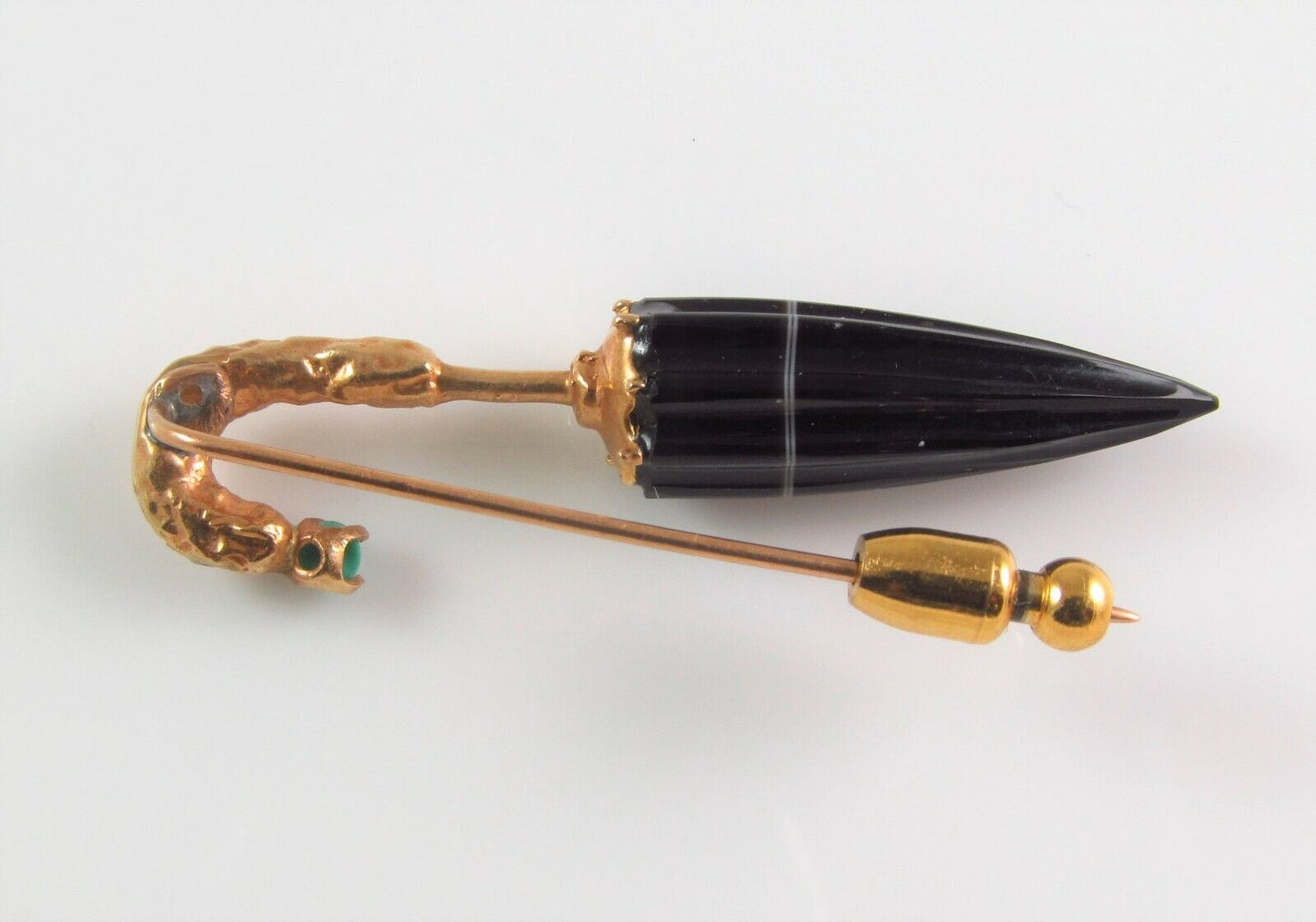 Antique Estate 14k Gold Victorian Carved Onyx Umbrella Stick Pin Lapel Pin