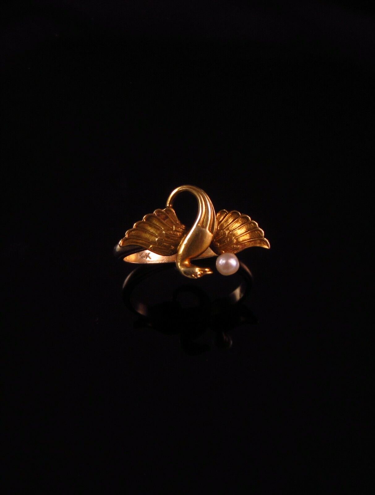 Antique 14k Gold Art Nouveau Winged Serpent Dragon Pearl Conversion Ring Size 6