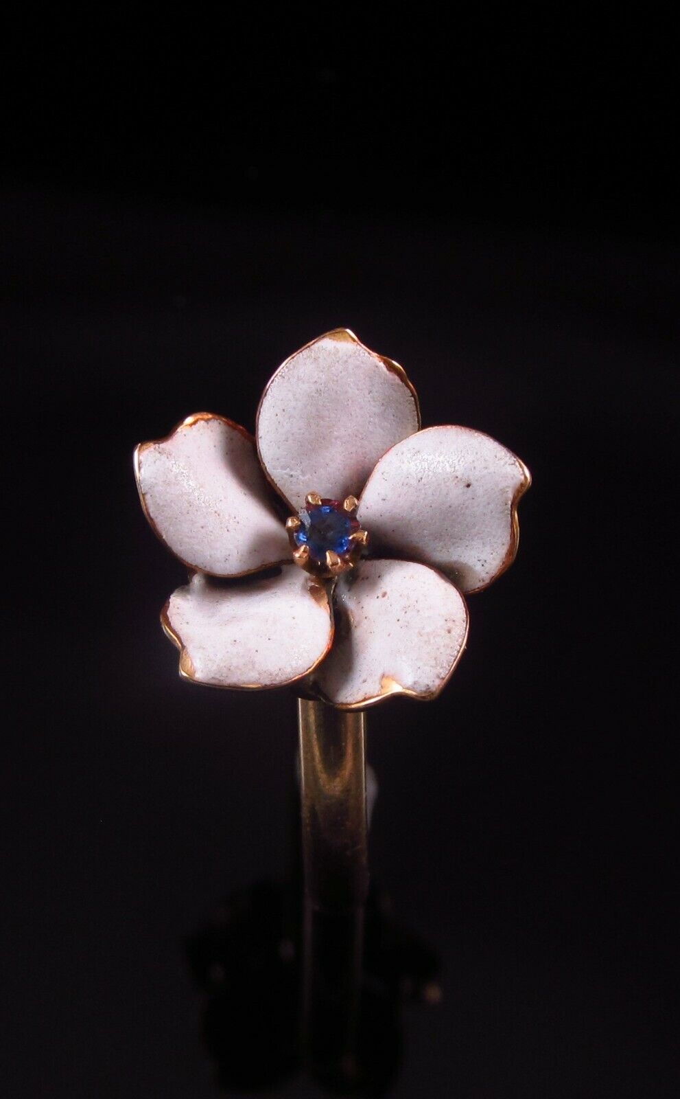 Antique 18k Gold Enamel Sapphire Pansy Style Flower Conversion Ring Size 6.25