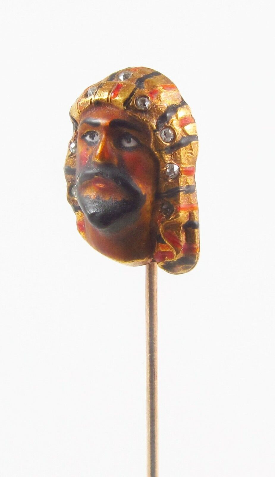 Antique 14K Gold Art Nouveau Polychrome Enamel & Diamond Arab Sheik Stick Pin