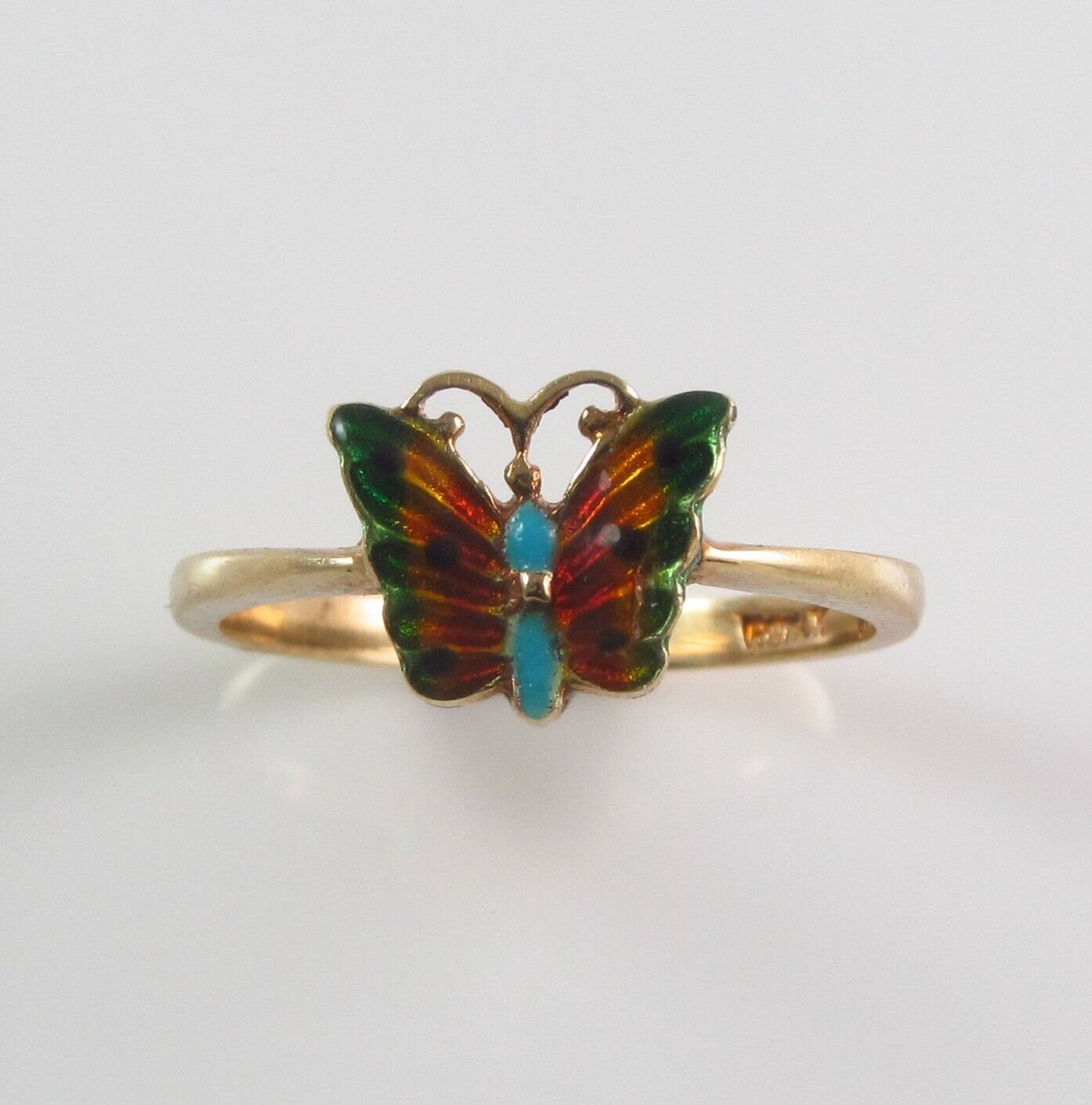 Vintage Estate Ladies 14k Yellow Gold Polychrome Enamel Butterfly Ring Size 6.25