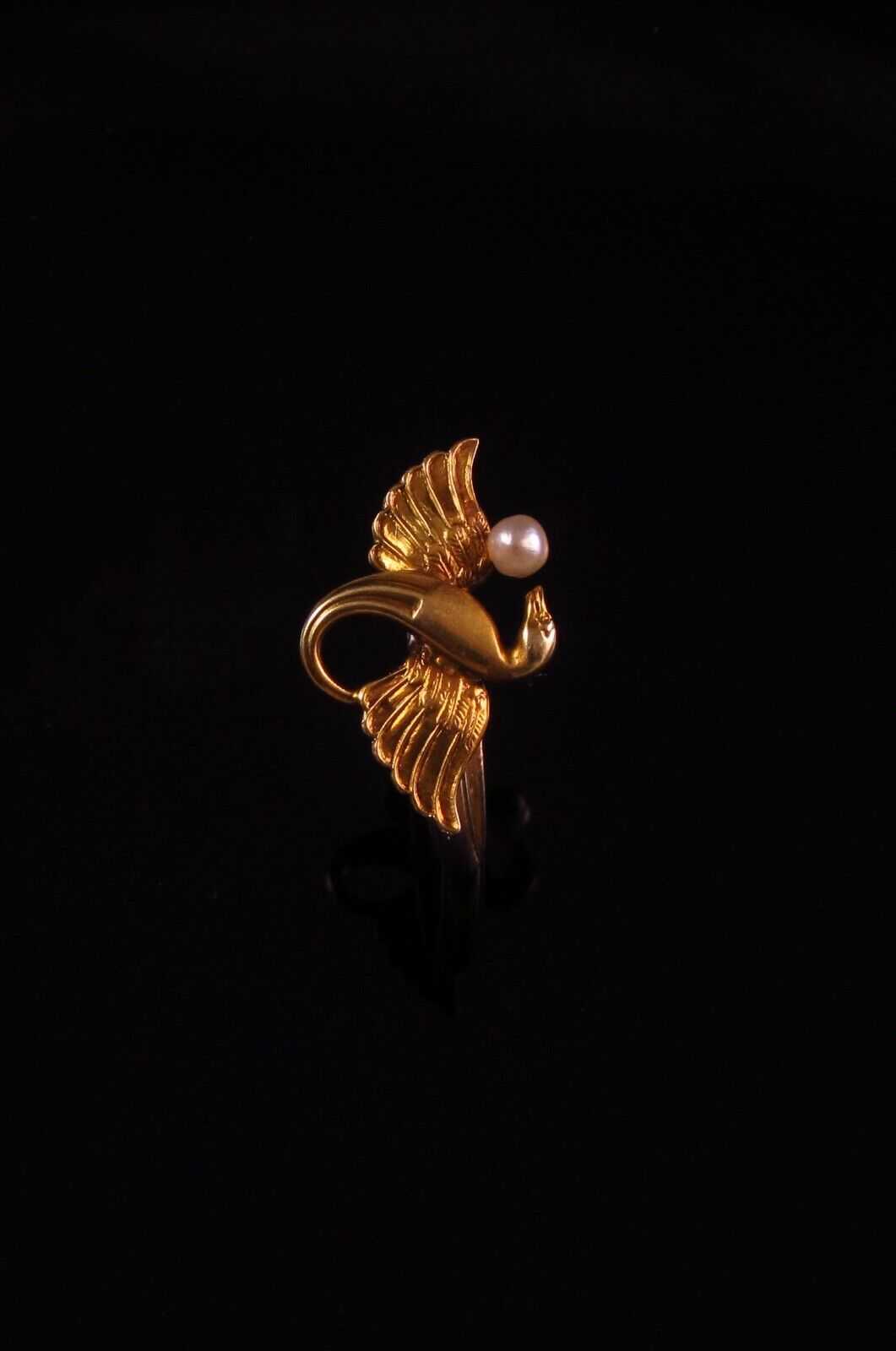 Antique 14k Gold Art Nouveau Winged Serpent Dragon Pearl Conversion Ring Size 6