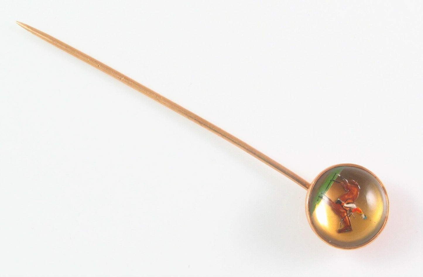 Antique Victorian 14K Gold Reverse Carved Essex Crystal Equestrian Stick Pin