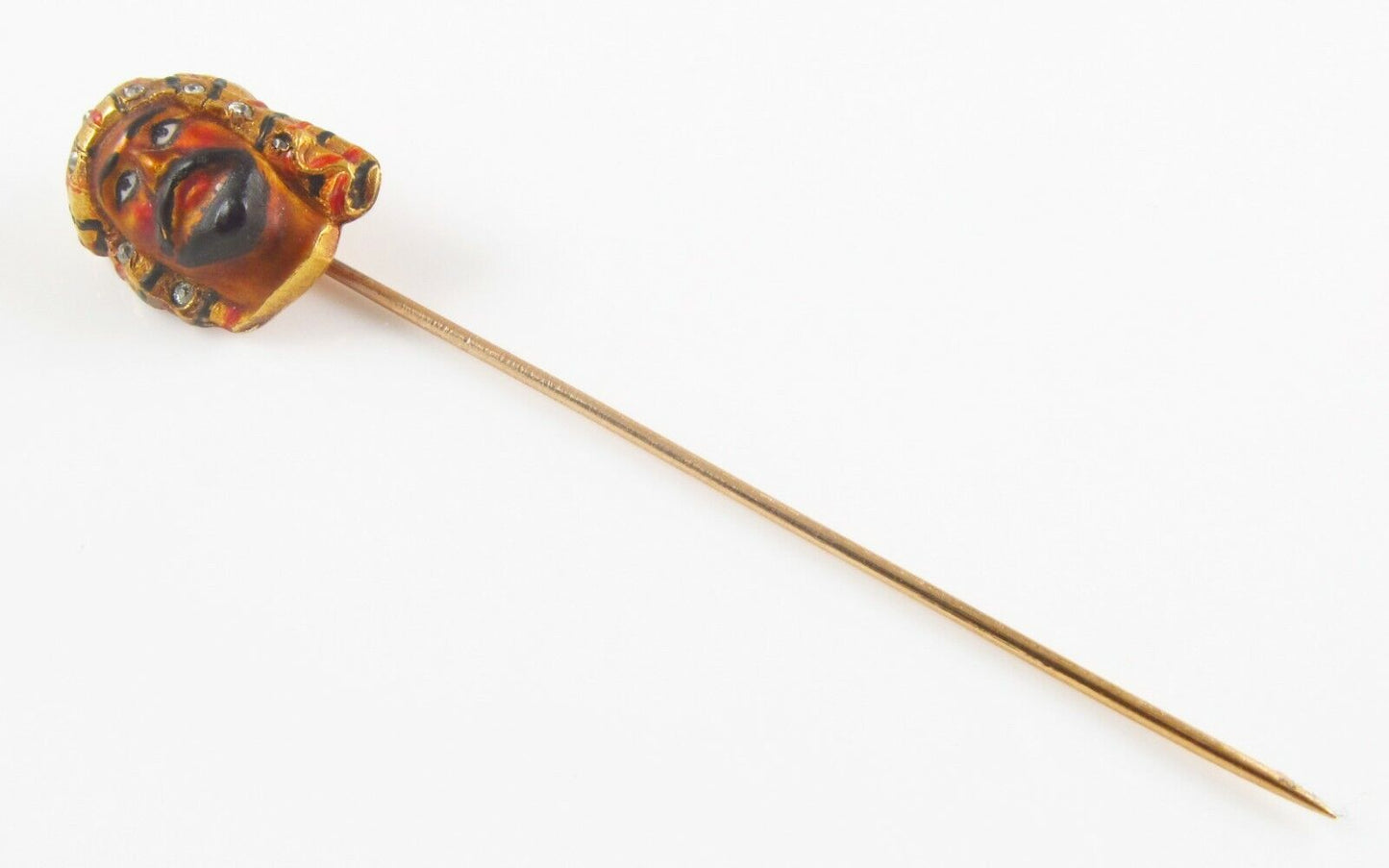 Antique 14K Gold Art Nouveau Polychrome Enamel & Diamond Arab Sheik Stick Pin